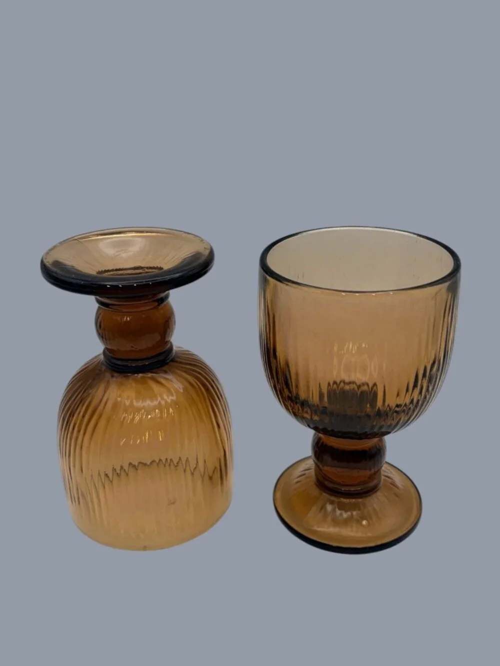 Pfaltzgraff Gourmet Heavy Brown Glass Stemmed Goblets VTG USA HTF Smoked Glass